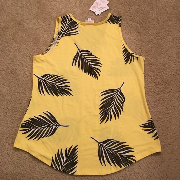 LuLaRoe Yellow Tank Top With Black Feather Print - Picture 2 of 6